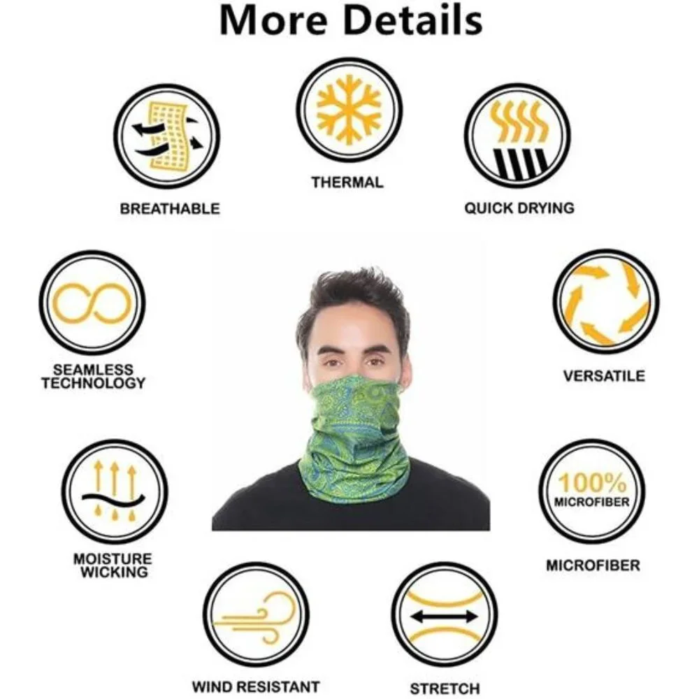 6Pcs Men's Headband Neck Gaiter Head Wrap Headwear Face Mask Magic Scarf Bandana